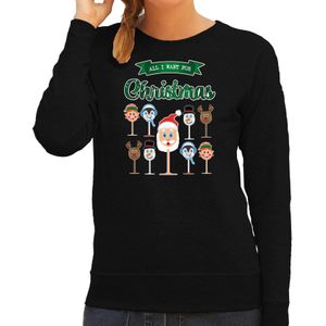 Foute Kersttrui/sweater voor dames - Kerst Wijn - zwart - All I Want For Christmas