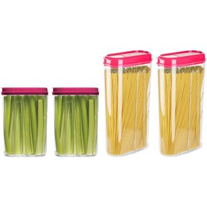 Plasticforte Voedselcontainers set - 4 stuks - roze - 2350ml en 1500ml - kunststof - voorraadpot