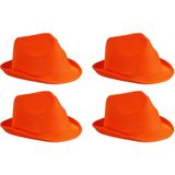 6x stuks trilby feesthoedje oranje voor volwassenen