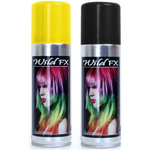 Set van 2x kleuren haarverf/haarspray van 125 ml - Zwart en Geel