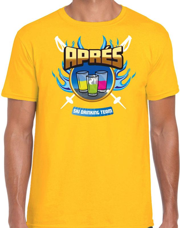 Wintersport verkleed t-shirt voor heren - apres ski drinking team - geel - winter outfit