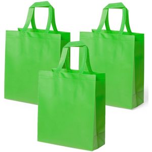 10x stuks draagtassen/schoudertassen/boodschappentassen in de kleur lime groen 35 x 40 x 15 cm