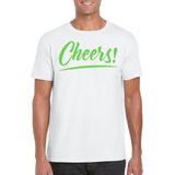 Bellatio Decorations Verkleed T-shirt voor heren - cheers - wit - groene glitter - carnaval