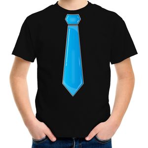 Verkleed t-shirt voor kinderen - stropdas - zwart - jongen - carnaval/themafeest kostuum