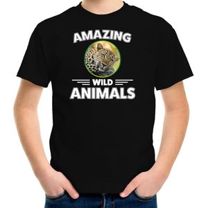 T-shirt jachtluipaarden amazing wild animals / dieren zwart voor kinderen