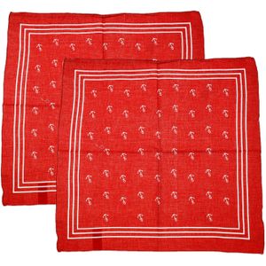 Matroos/kapitein/piraten zakdoek - 2x - rood - met ankers patroon - 55 x 55 cm