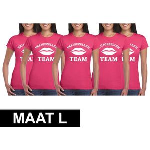5x Vrijgezellenfeest Team t-shirt roze dames Maat L