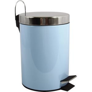 MSV Prullenbak/pedaalemmer - metaal - pastel blauw - 3 liter - 17 x 25 cm - Badkamer/toilet