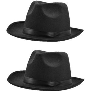 2x stuks zwarte Fedora verkleed hoed voor volwassenen