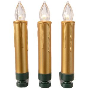 Verlichte kaarsen op clip - draadloos - goud- 10x st- warm wit - 10 cm