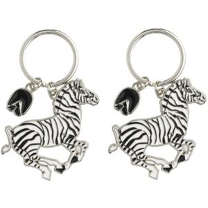 2x stuks metalen zebra sleutelhanger 5 cm