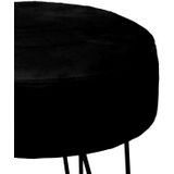 Velvet kruk Davy - 2x - zwart - metaal/stof - D35 x H40 cm - bijzet stoeltjes