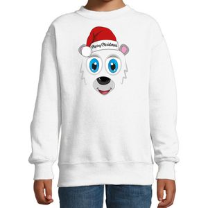 Kersttrui/sweater voor kinderen - IJsbeer gezicht - Merry Christmas - wit