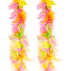 Carnaval verkleed boa met veren - 2x - geel/roze - 200 cm - 45 gram - Glitter and Glamour