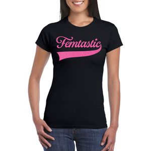 Foute party t-shirt voor dames - Femtastic - zwart - glitter - carnaval/themafeest