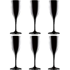 Set van 8x stuks champagne/prosecco flutes glazen zwart 150 ml van onbreekbaar kunststof