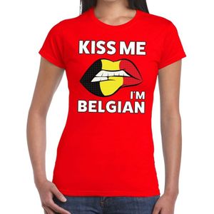 Kiss me I am Belgian t-shirt rood dames