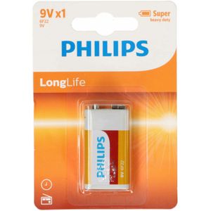 1x Philips 9V Long life batterij alkaline - 9 volt blokbatterijen