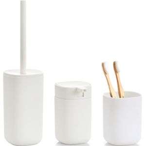 Zeller Badkamer accessoires set 3-delig - kunststof - wit - modern