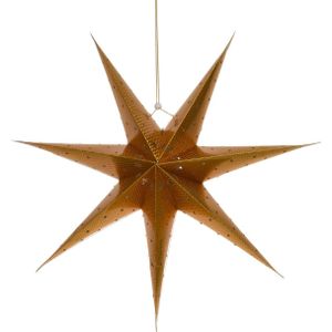 Set van 2x stuks verlichte papieren kerstster lampionnen goud 60 cm op batterijen