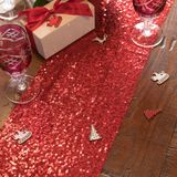 Kerst thema diner tafelloper op rol - rood pailletten - 30 x 300 cm - polyester