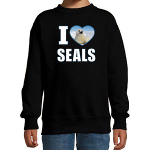 I love seals sweater / trui met dieren foto van een zeehond zwart voor kinderen