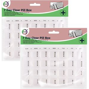 Medicijnen doos/pillendoos - 2x - 28-vaks - wit - 17 cm