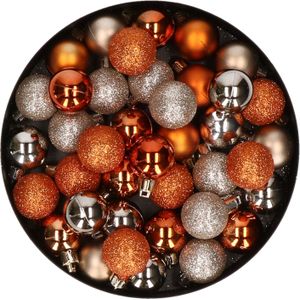 Kleine kerstballen - 40x st - champagne/oranje - D3 cm - kunststof - kerstversiering