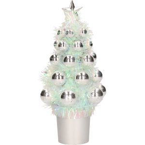 Mini kunst kerstboompje zilver met kerstballen 19 cm