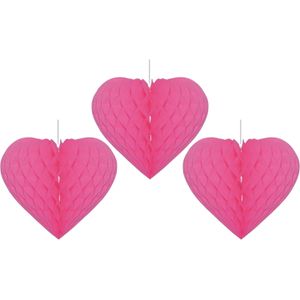 3x stuks fuchsia roze decoratie hart 15 cm van papier - Feestversiering