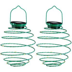 Hanglamp - 2x - solar verlichting - groen - D16 cm - metaal - tuinverlichting