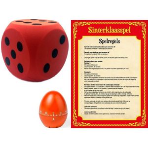 Sinterklaasavond spel met rode dobbelsteen en timer - Geschikt voor 3-8 spelers - Speelduur 1-2 uur