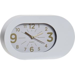 Wekker/alarmklok Montreux - wit - kunststof - 22 x 13 cm - met snooze knop