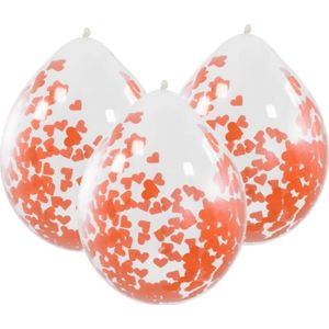 12x stuks transparante party ballon rode hartjes confetti 30 cm