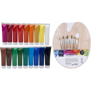 Hobby/knutsel schilderen set acryl verf met palet en kwasten