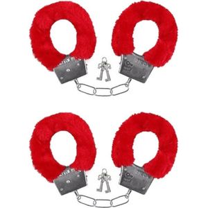 Pluche handboeien - 2x - rood - incl 4x sleutels