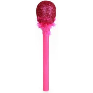 Roze glitter carnaval/verkleed microfoon met bont volwassenen