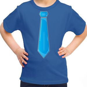 Verkleed t-shirt voor kinderen - stropdas - blauw - meisje - carnaval/themafeest kostuum