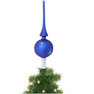 Kerst piek van glas mat blauw gedecoreerd H28 cm