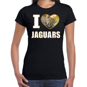 I love jaguars t-shirt met dieren foto van een luipaard zwart voor dames
