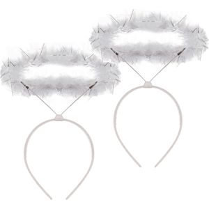 Engel halo - 2x stuks - diadeem/haarband/tiara - wit - 22 x 0,5 x 36 cm
