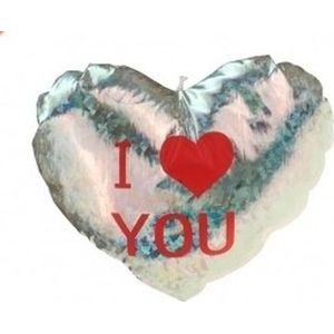 Pluche glimmend zilver hart kussen I Love You 14 cm