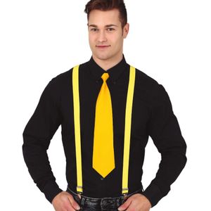 Carnaval verkleed bretels en stropdas - geel - volwassenen - verkleed accessoires