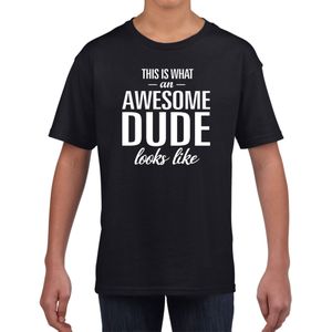 Awesome dude tekst t-shirt zwart voor jongens