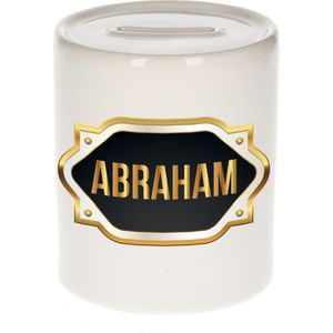 Naam cadeau spaarpot Abraham met gouden embleem