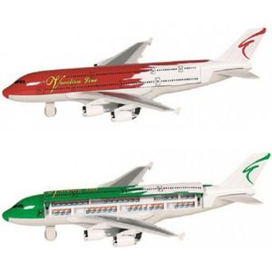 Speelgoed vliegtuigen setje van 2 stuks groen en rood 19 cm