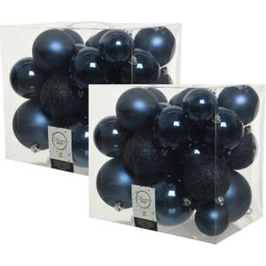 52x stuks kunststof kerstballen donkerblauw (night blue) 6-8-10 cm