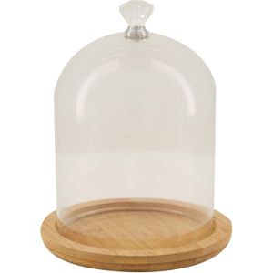 Dijk Natural Collections stolp - glas - houten bruin plateau - D12 x H16,3 cm