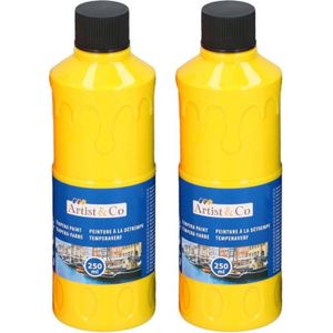 2x Acrylverf / temperaverf fles geel 250 ml