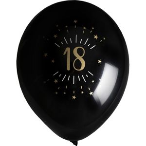 Verjaardag leeftijd ballonnen 18 jaar - 8x - zwart/goud - 23 cm - Feestartikelen/versieringen
